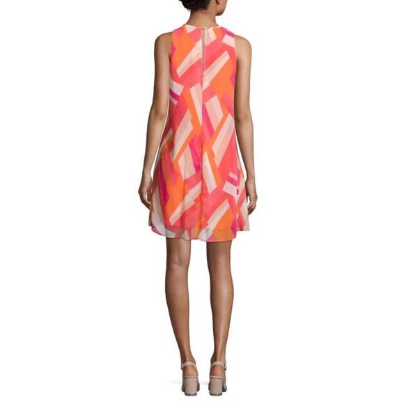 Calvin Klein Women's Watermelon Pink Geometric Georgette Shift Dress Size 20W - Picture 2 of 12